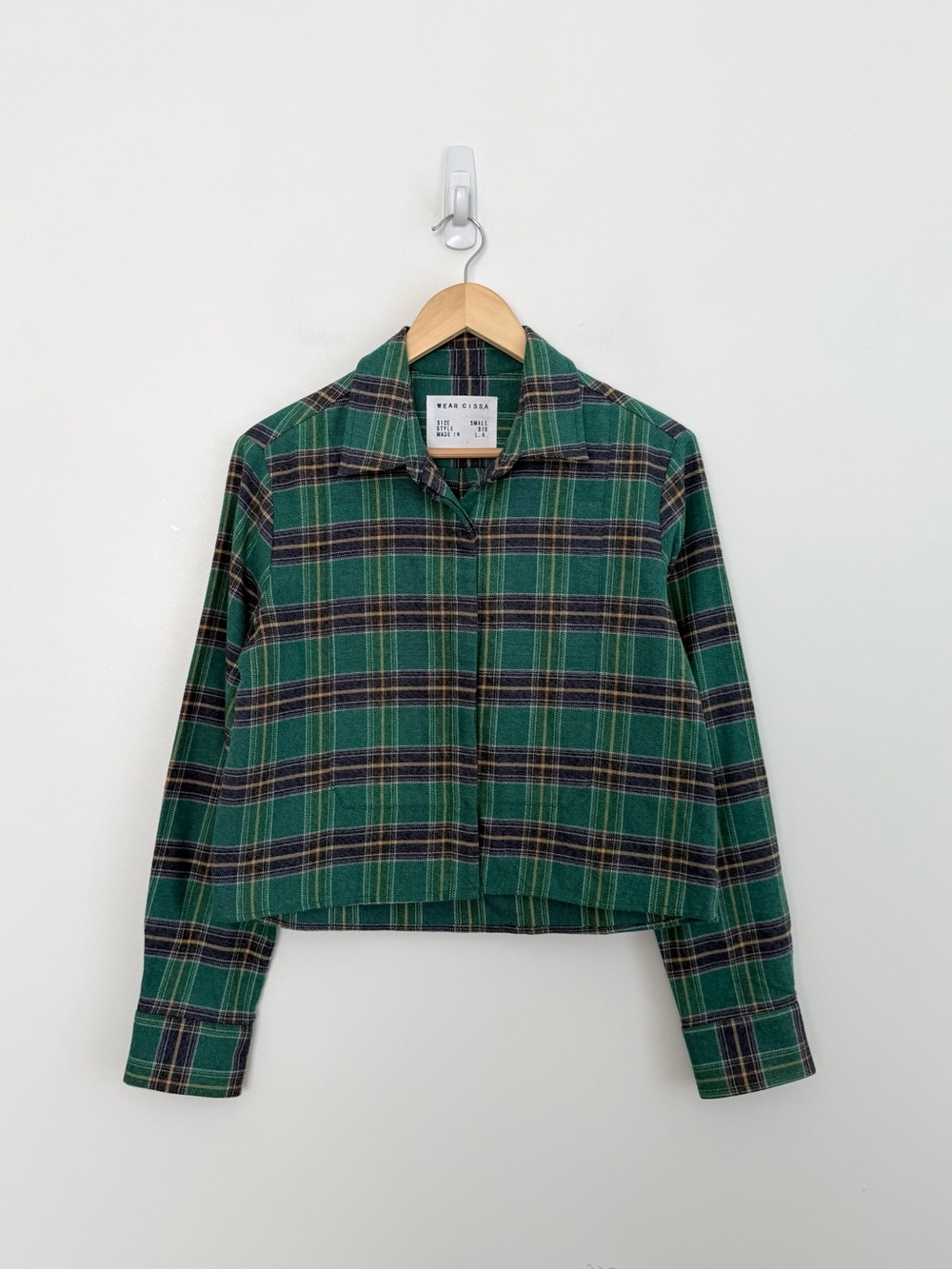 Cissa The Bib Shirt Japanese Flannel Green Plaid - Picture 3 of 10